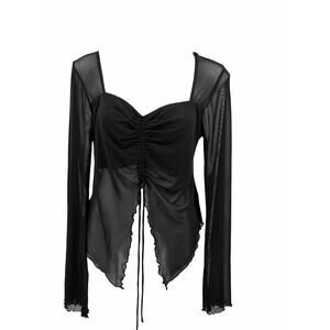 Sheer Split Hem Top Babydoll Forever 21 Plus 0X Black Grunge Goth Witchy NEW